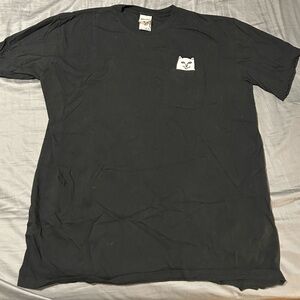 Men's Black Short-Sleeve Pocket Tee with Cat Patch